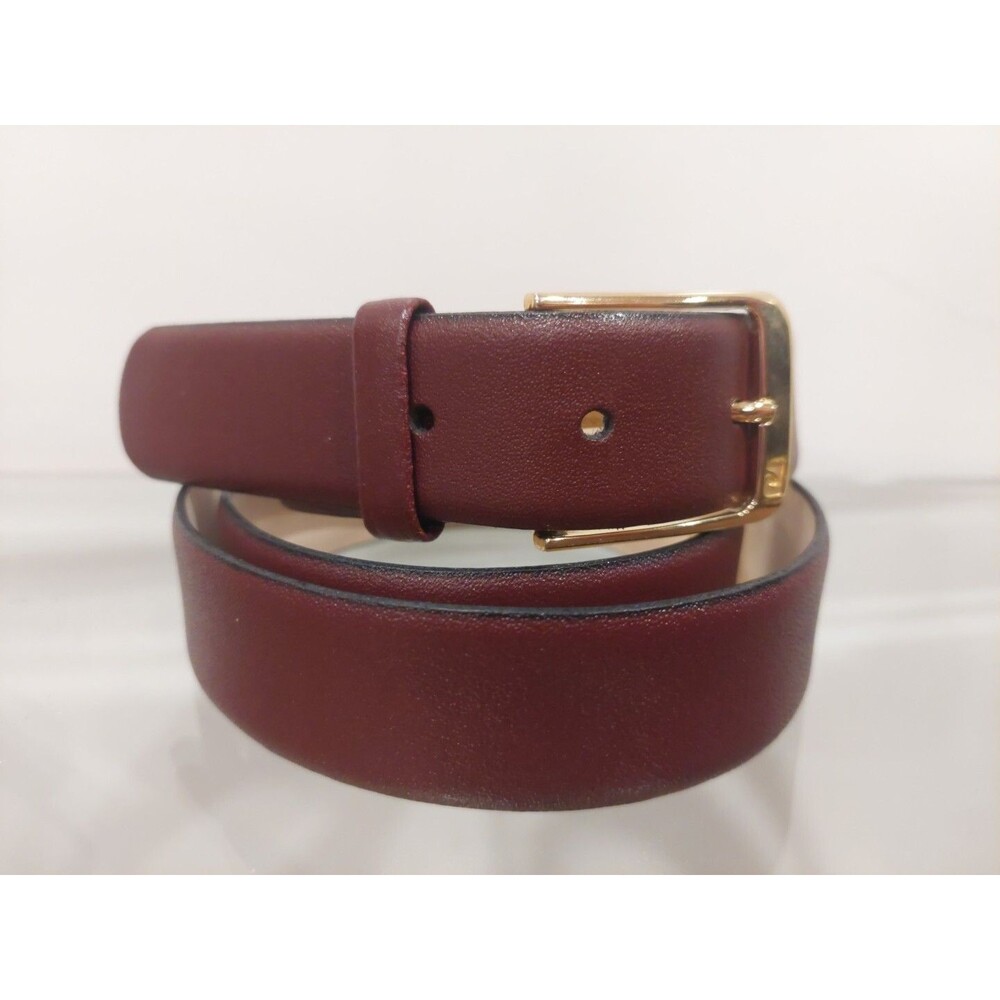 Pierre Cardin Soft Brown Leather Belt Size 38 Square Golden Buckle Cowhide Spain